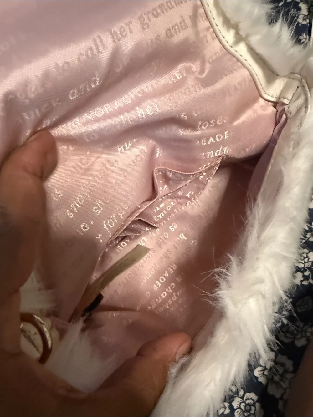 kate spade White Faux Fur Bunny Crossbody with Pink Lining